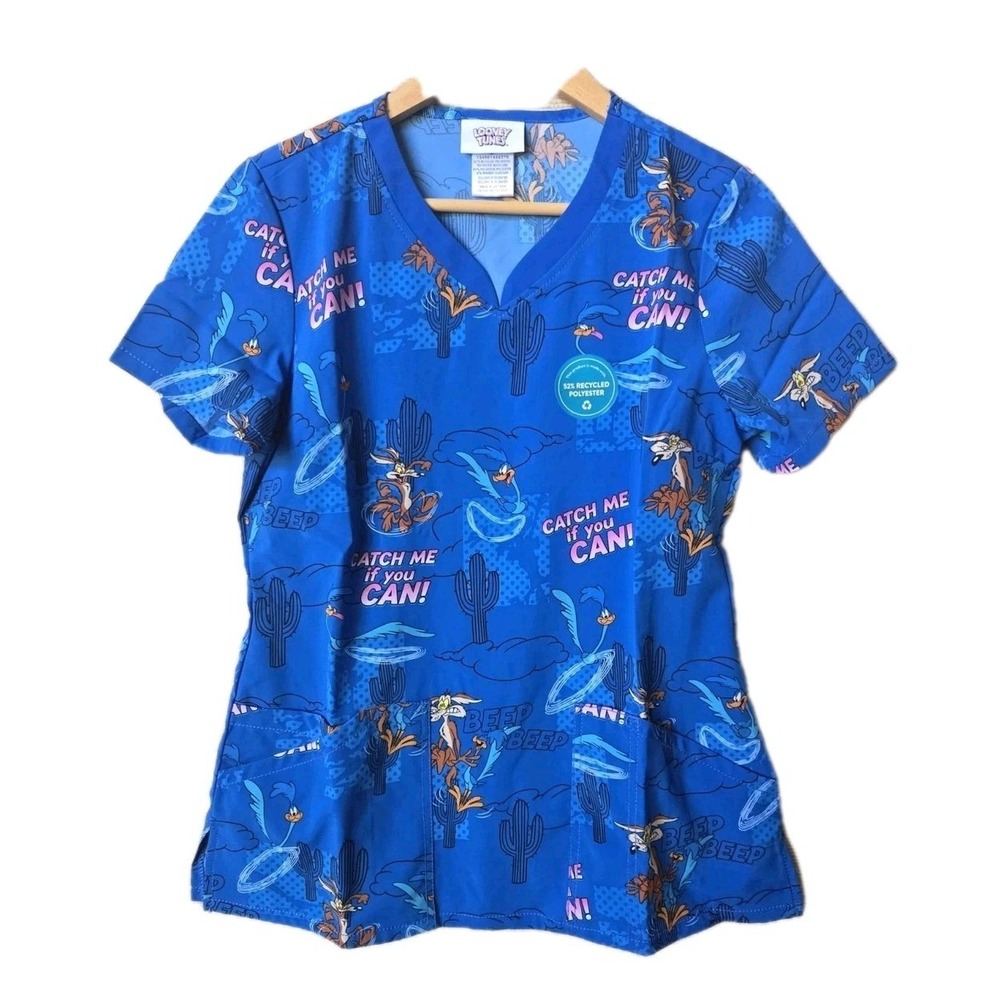 Looney Tunes Scrub Top Extra Small Cherokee Tooniforms Wile E. Coyote NWT New